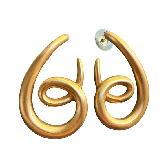 Vintage Anne Klein Abstract Swirl Hoop Earrings Gold Tone Bold Statement - Picture 1 of 6